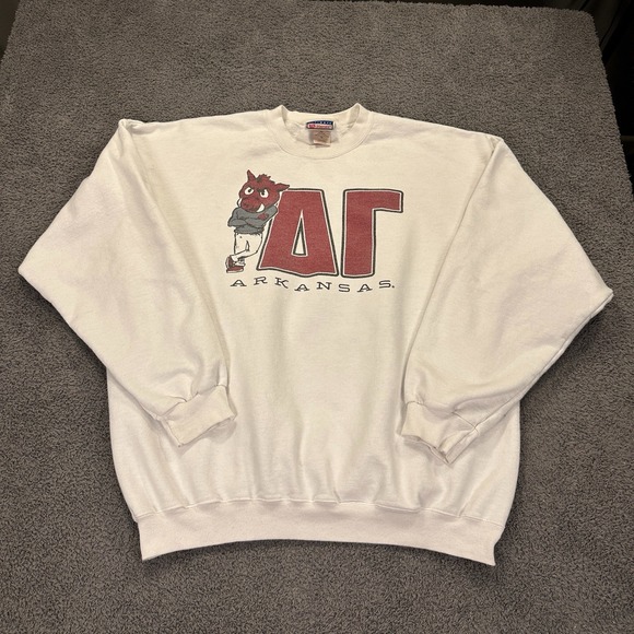 Hanes Other - Vtg Arkansas Razorbacks Alpha Gamma Sweatshirt Adult Extra Large White Hogs NCAA